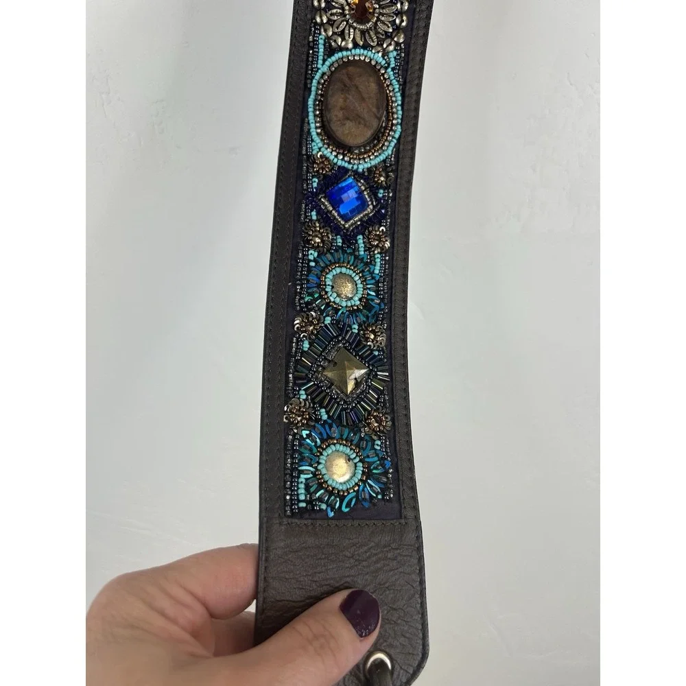Beaded Faux Leather Embellished Fringe Tie Belt Southwestern Boho Festival OS